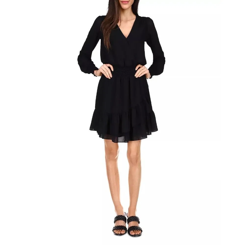 MICHAEL Michael Kors Smocked Ruffled Dress in Black - Size Small - Picture 2 of 5